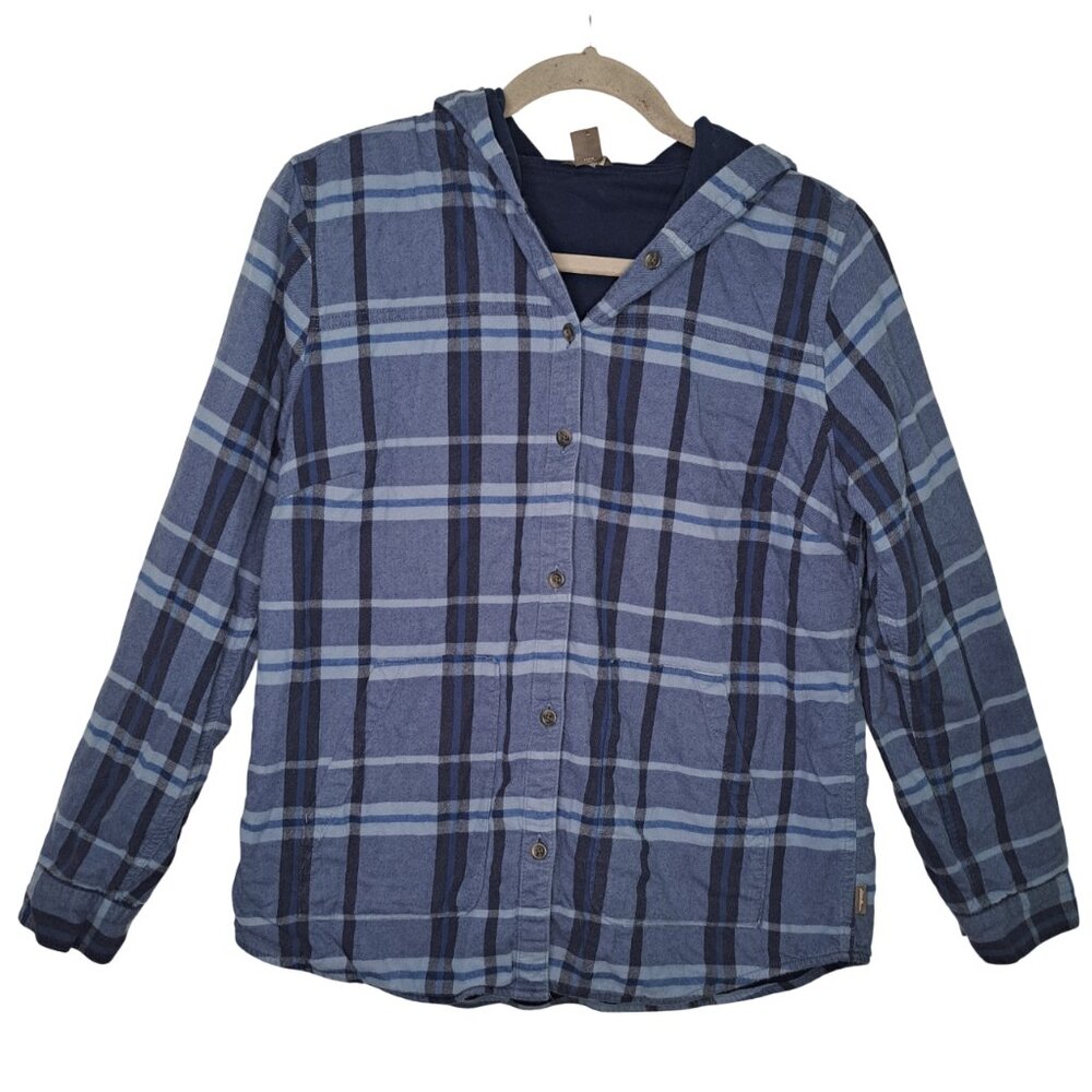 Eddie Bauer Blue Plaid Hooded Jacket Shacket Size Medium